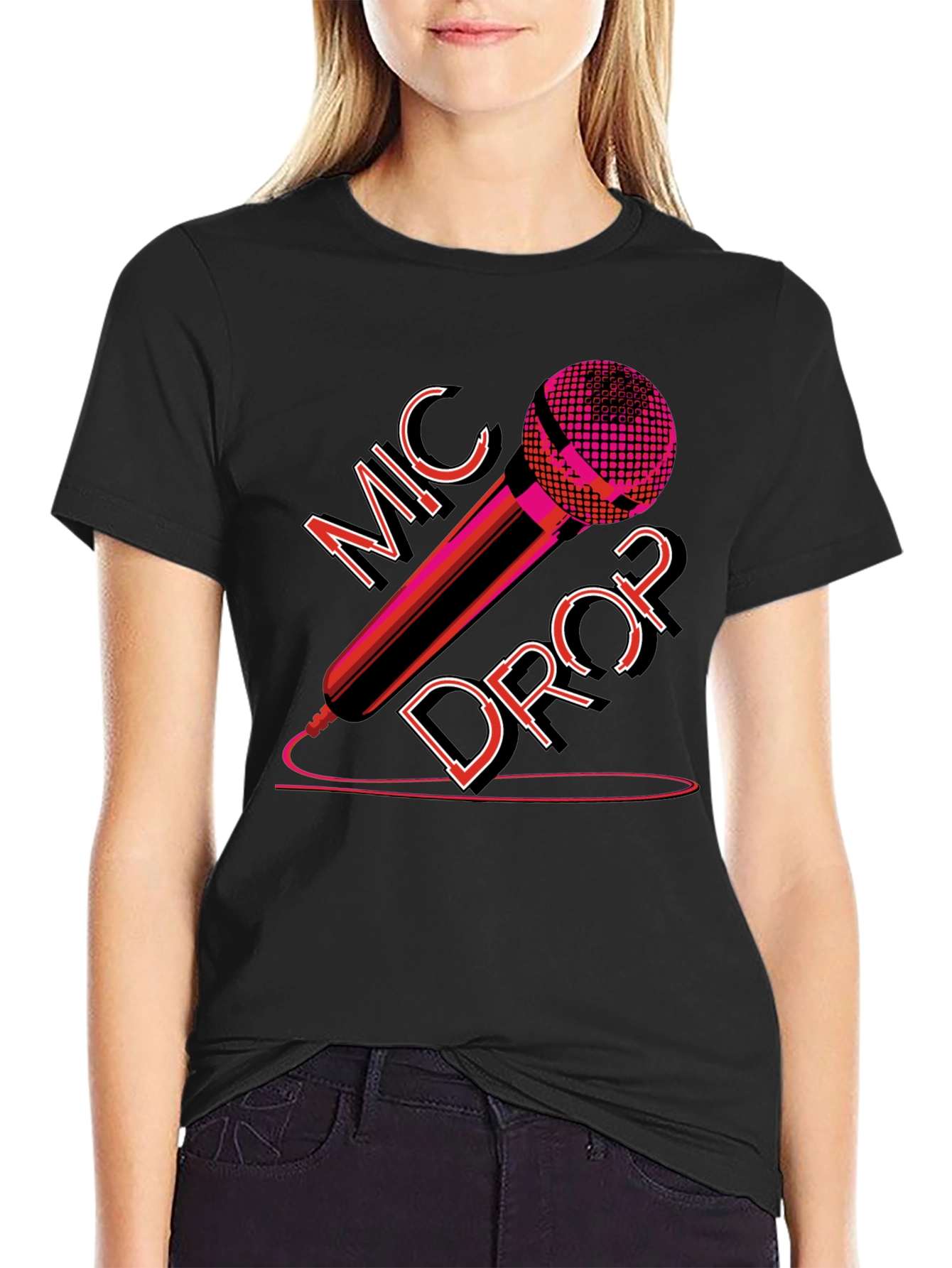 Mic Drop Graphic Tee - Black Cotton T-Shirt