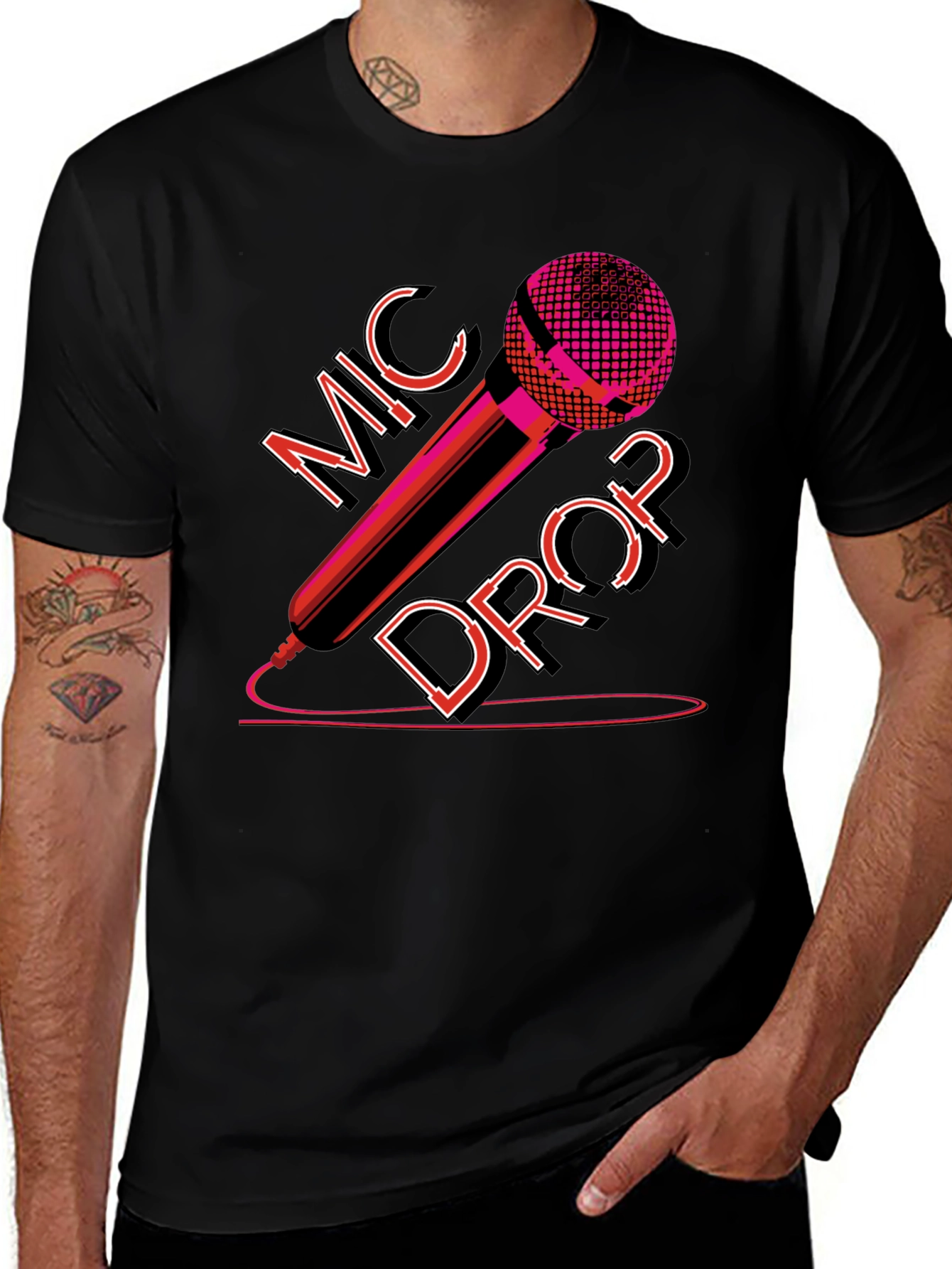 Mic Drop Graphic Tee - Black Cotton T-Shirt