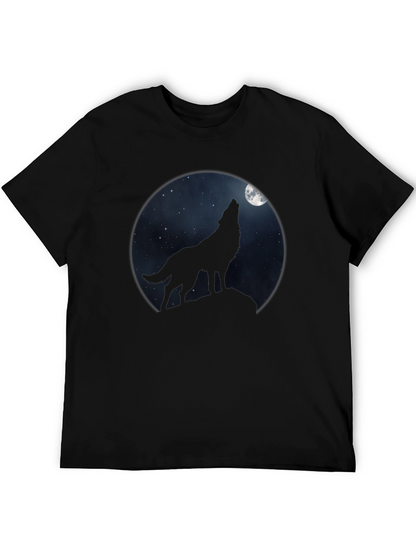 Wolf Howling at Moon Black T-Shirt