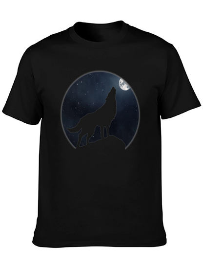 Wolf Howling at Moon Black T-Shirt