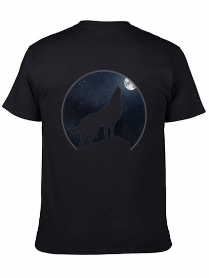 Wolf Howling at Moon Black T-Shirt