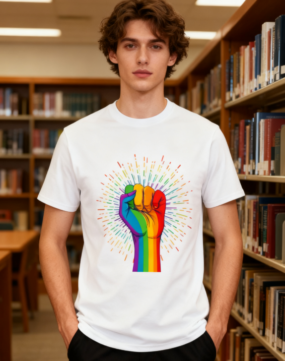 Rainbow Fist LGBTQ+ Pride T-Shirt - 100% Cotton, Bold Equality Tee for Pride Events & Daily Occasions