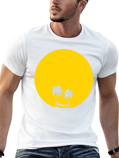 Tropical Sunset Graphic Tee - Black Cotton T-Shirt