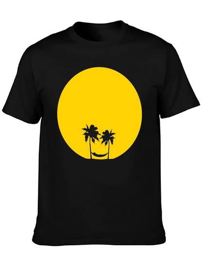Tropical Sunset Graphic Tee - Black Cotton T-Shirt