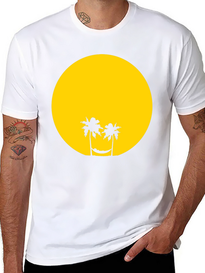 Tropical Sunset Graphic Tee - Black Cotton T-Shirt