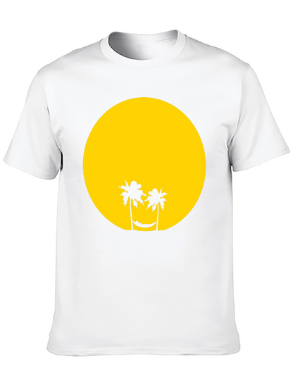 Tropical Sunset Graphic Tee - Black Cotton T-Shirt