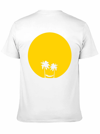 Tropical Sunset Graphic Tee - Black Cotton T-Shirt
