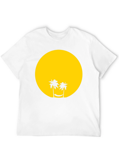 Tropical Sunset Graphic Tee - Black Cotton T-Shirt