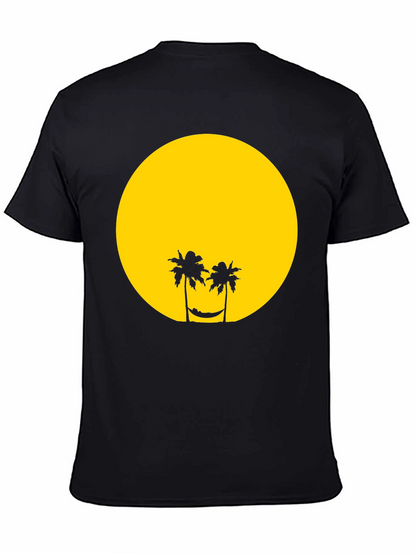 Tropical Sunset Graphic Tee - Black Cotton T-Shirt