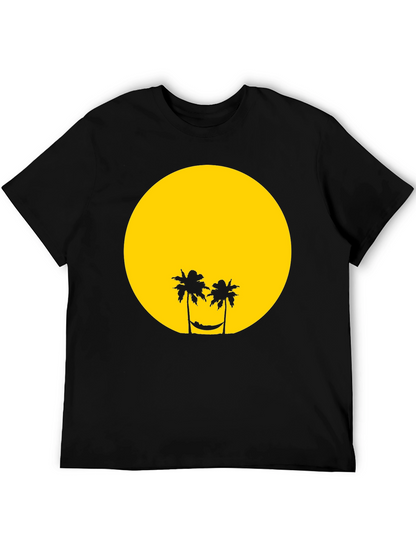 Tropical Sunset Graphic Tee - Black Cotton T-Shirt
