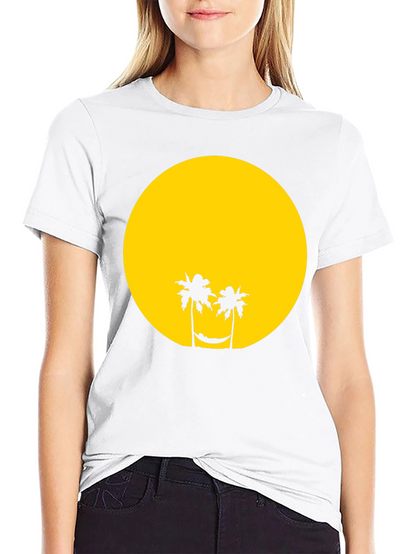 Tropical Sunset Graphic Tee - Black Cotton T-Shirt