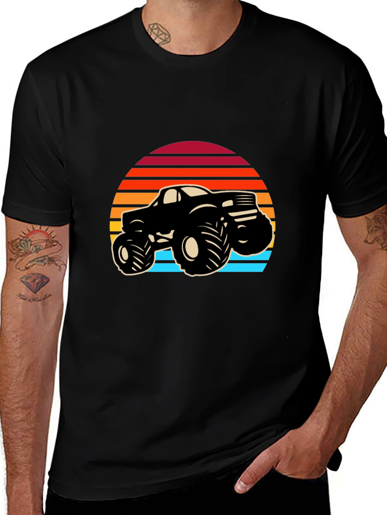 Retro Monster Truck Graphic Tee - Black Cotton Blend