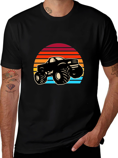 Retro Monster Truck Graphic Tee - Black Cotton Blend