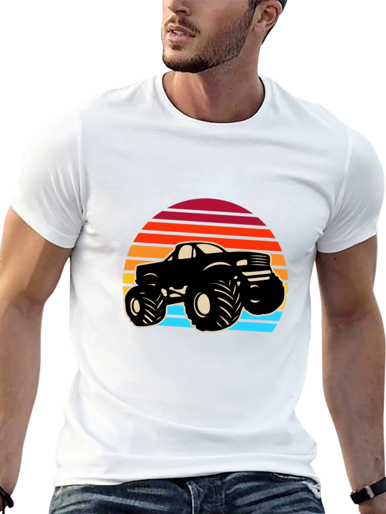 Retro Monster Truck Graphic Tee - Black Cotton Blend