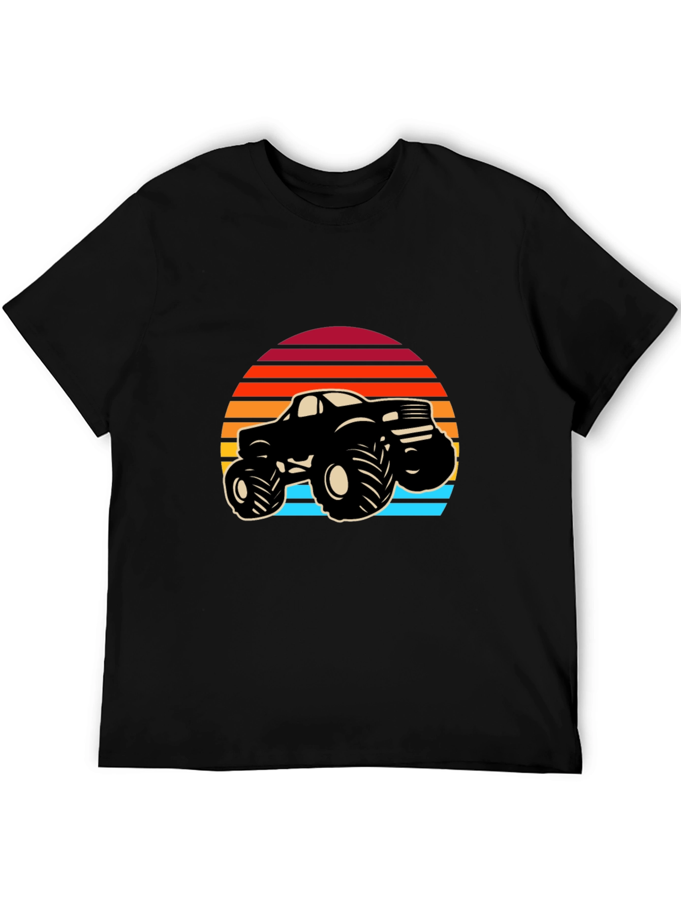 Retro Monster Truck Graphic Tee - Black Cotton Blend