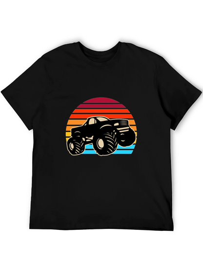 Retro Monster Truck Graphic Tee - Black Cotton Blend