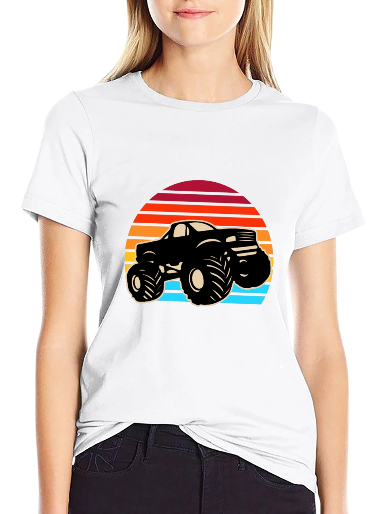 Retro Monster Truck Graphic Tee - Black Cotton Blend