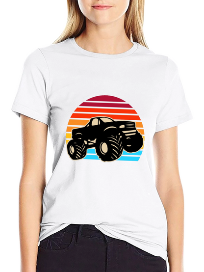 Retro Monster Truck Graphic Tee - Black Cotton Blend