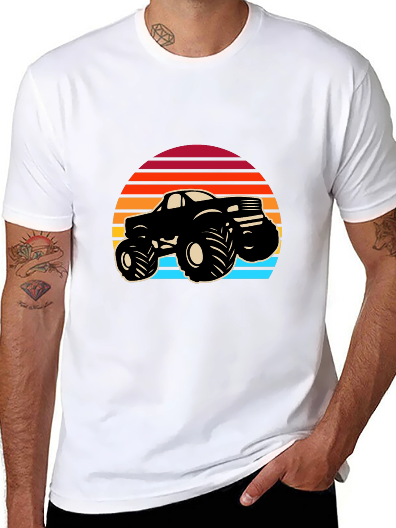Retro Monster Truck Graphic Tee - Black Cotton Blend
