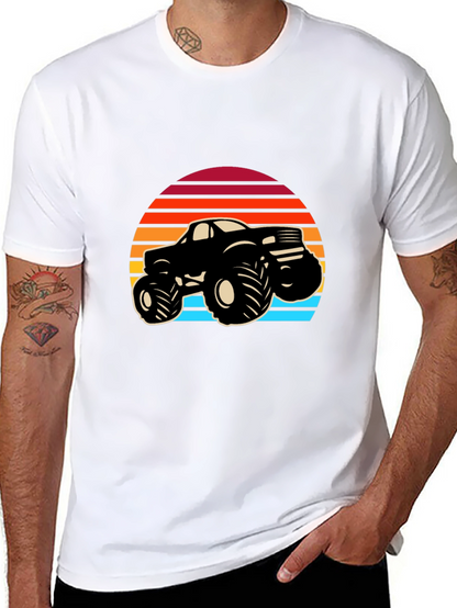 Retro Monster Truck Graphic Tee - Black Cotton Blend
