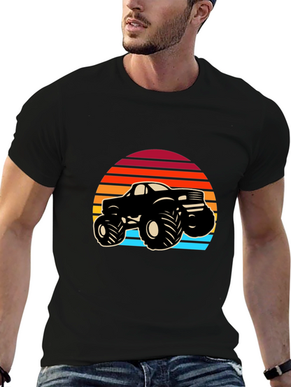 Retro Monster Truck Graphic Tee - Black Cotton Blend