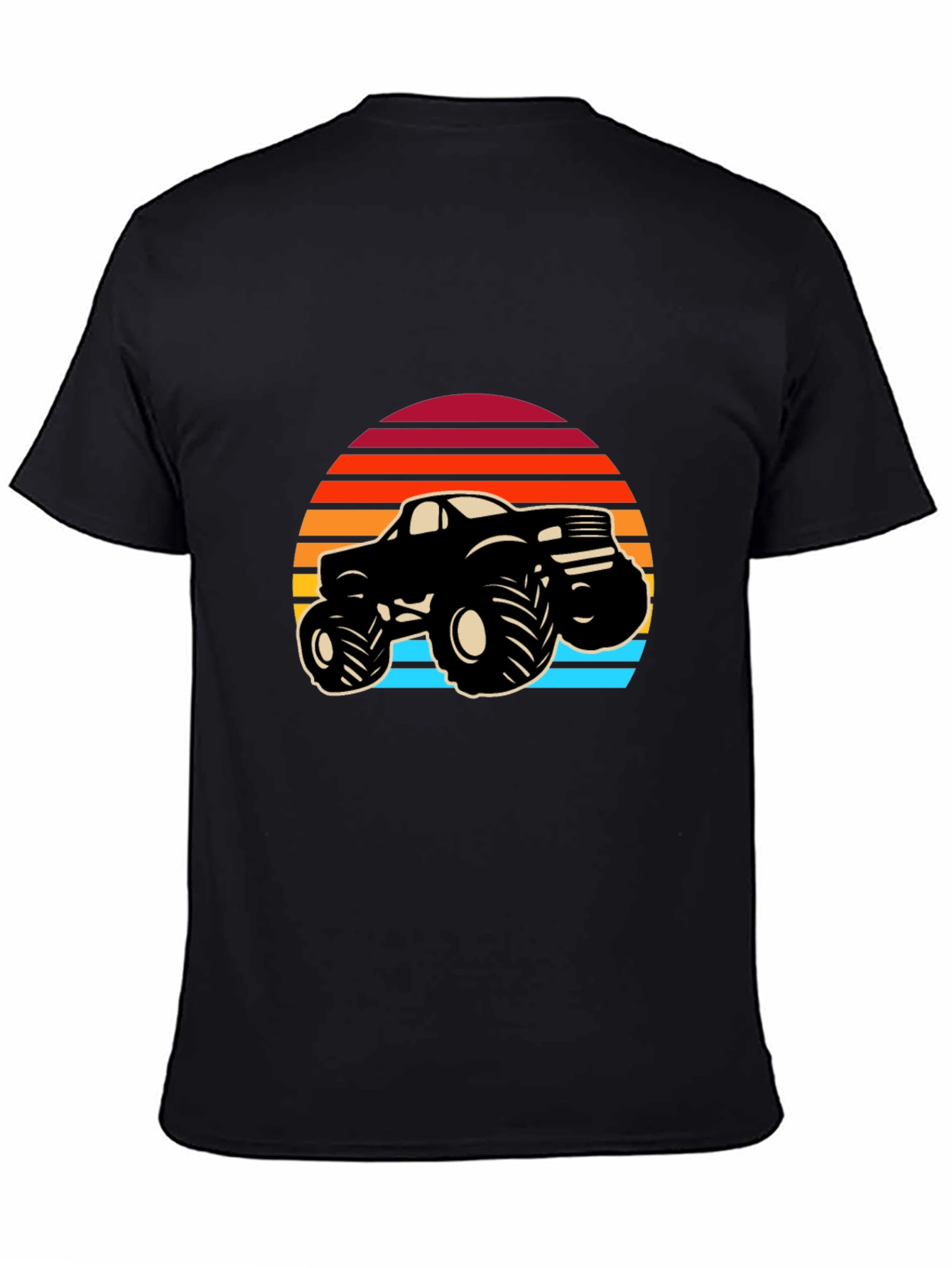 Retro Monster Truck Graphic Tee - Black Cotton Blend