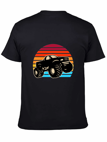 Retro Monster Truck Graphic Tee - Black Cotton Blend
