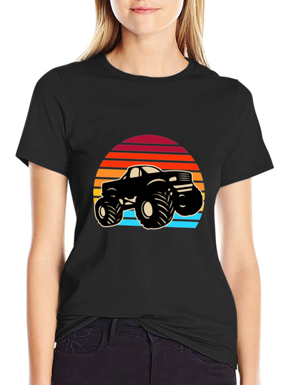 Retro Monster Truck Graphic Tee - Black Cotton Blend