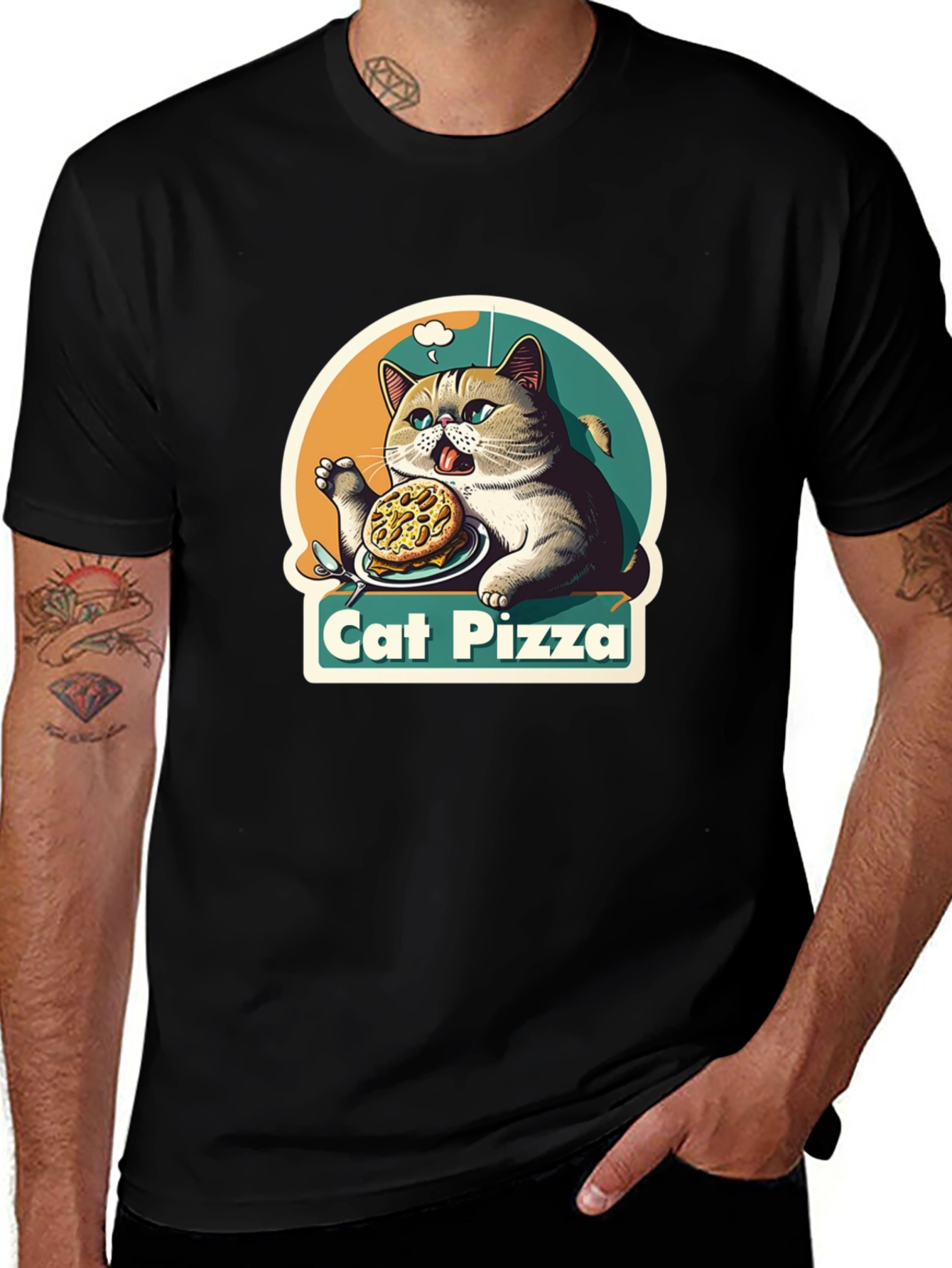 Cat Pizza Graphic T-Shirt