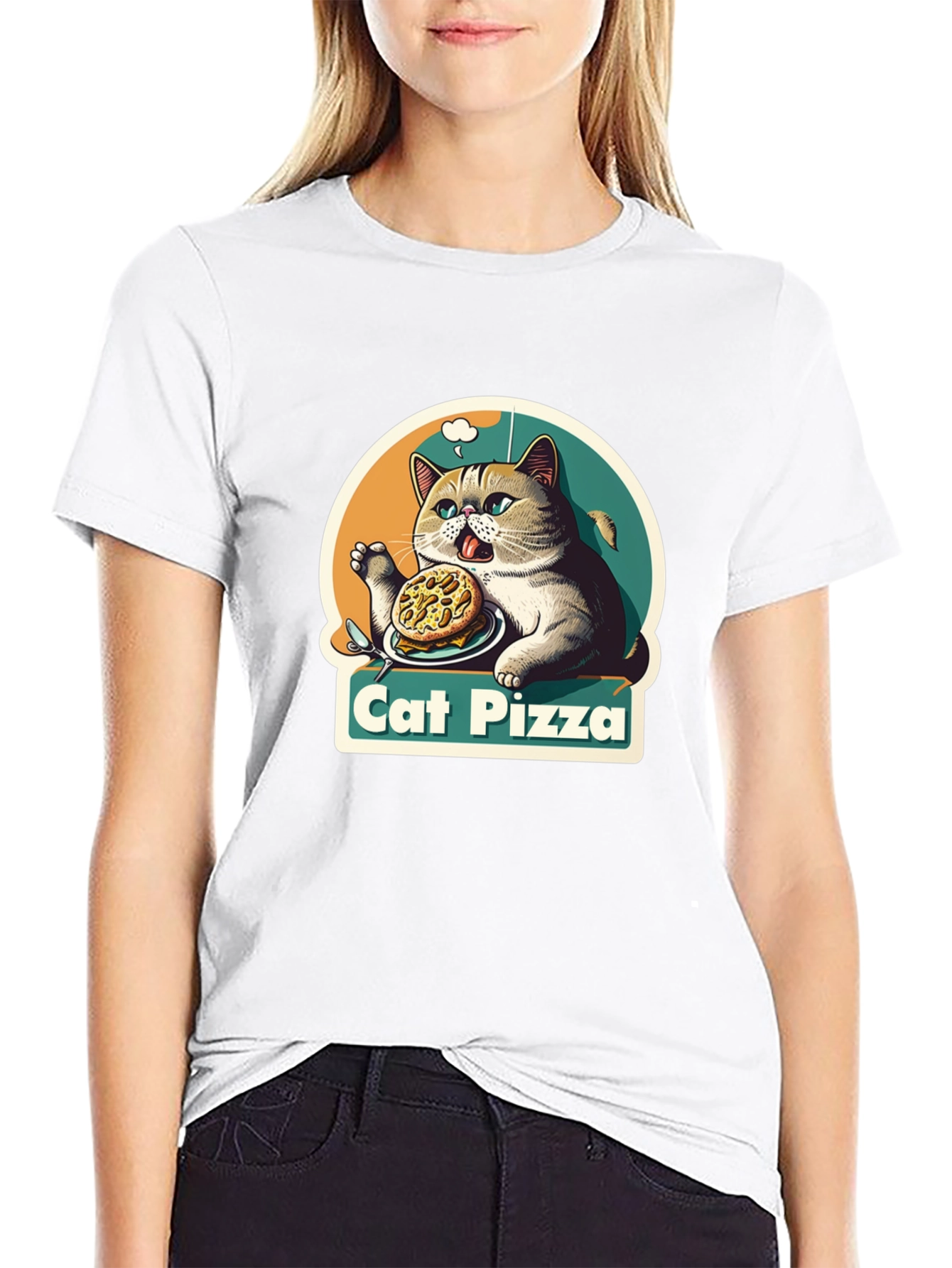 Cat Pizza Graphic T-Shirt