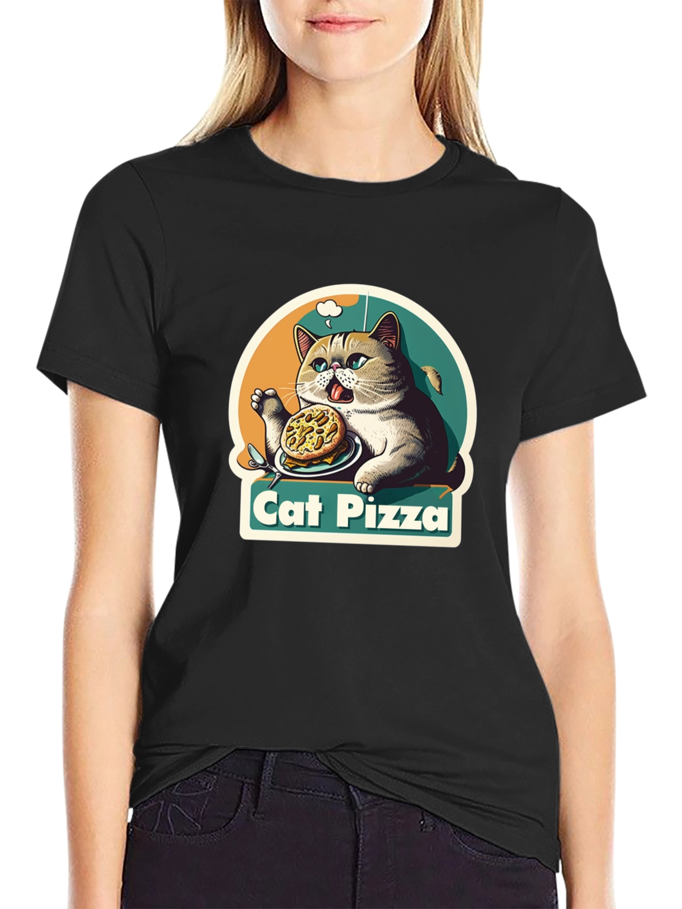 Cat Pizza Graphic T-Shirt