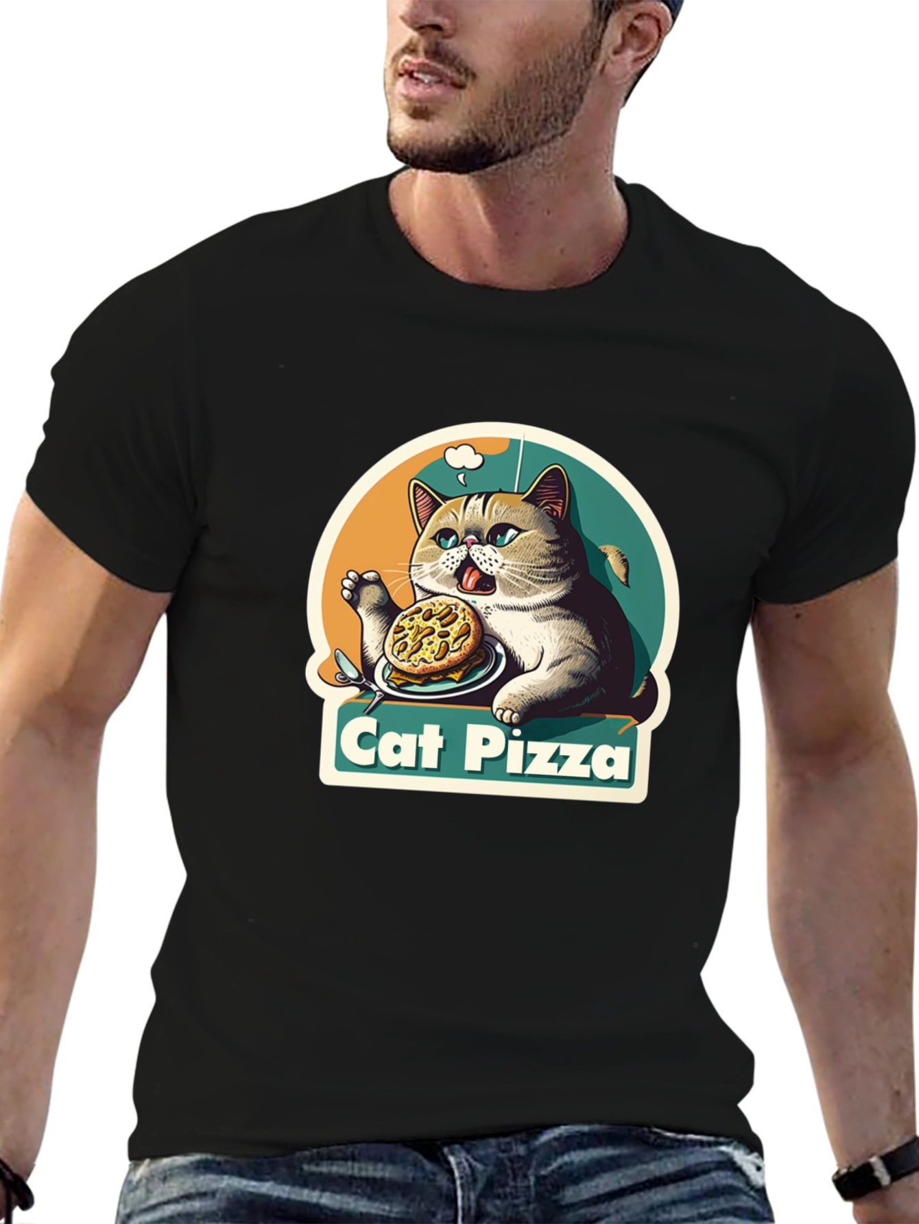 Cat Pizza Graphic T-Shirt