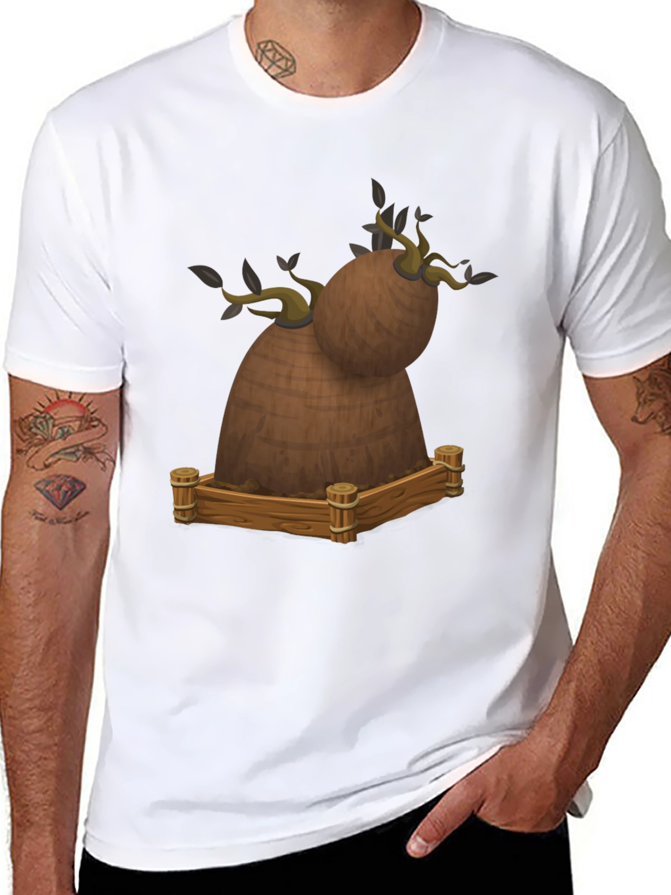 Novelty Cartoon Tree Stump Graphic Tee