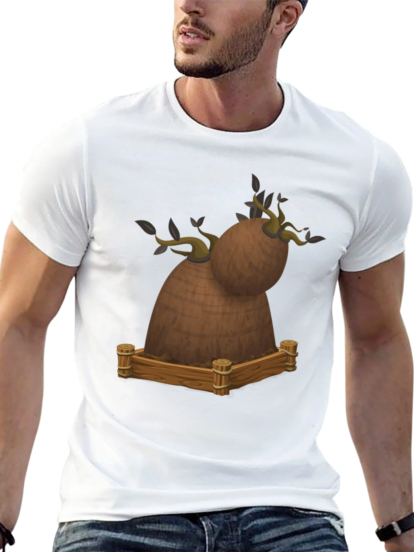 Novelty Cartoon Tree Stump Graphic Tee
