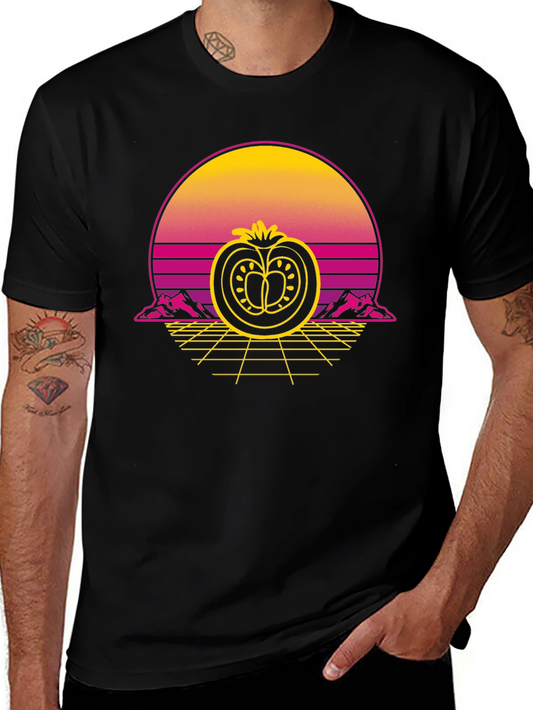 Retro Tomato Graphic Tee - Black Cotton T-Shirt