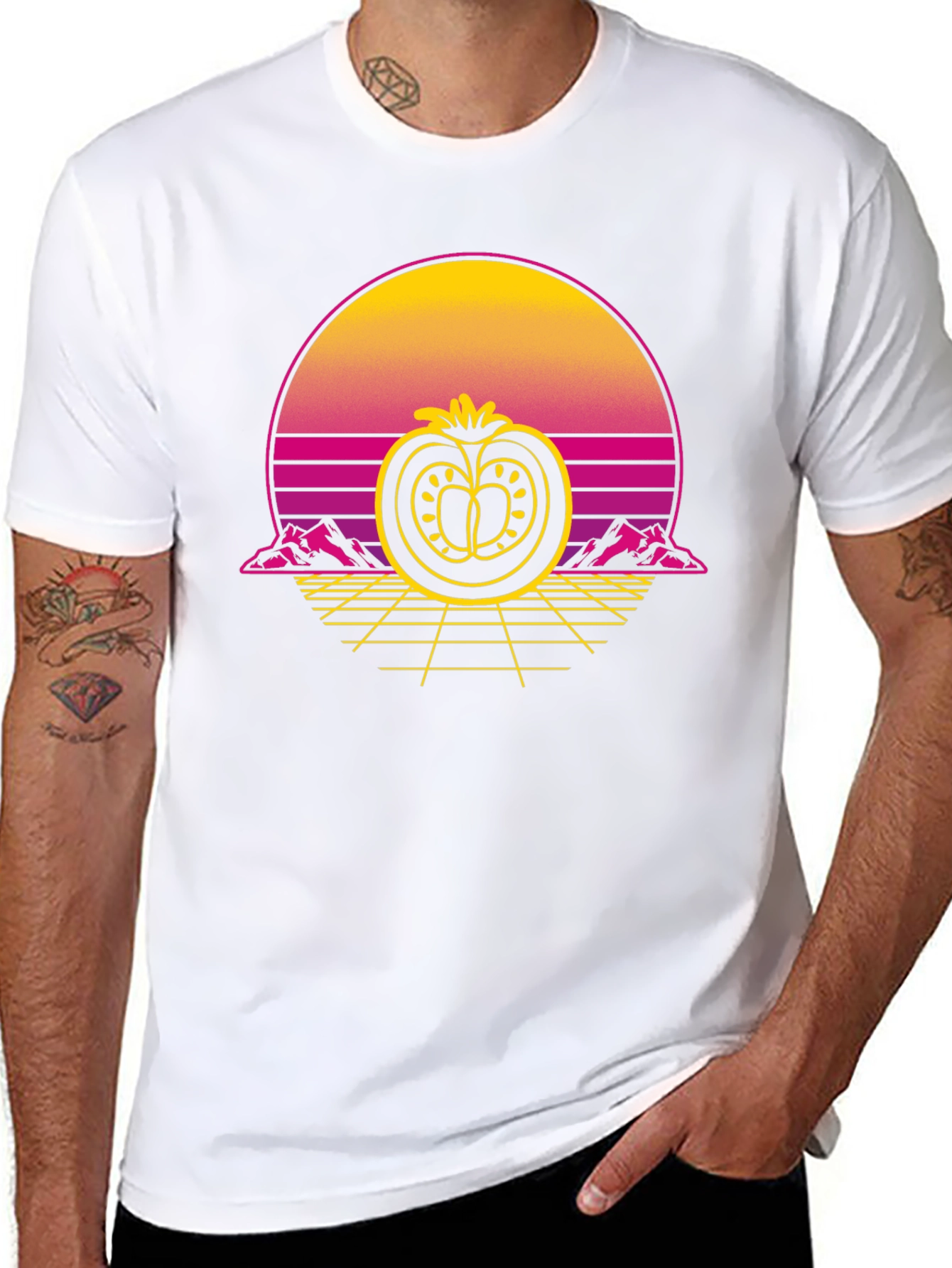 Retro Tomato Graphic Tee - Black Cotton T-Shirt
