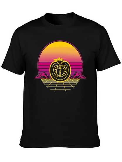 Retro Tomato Graphic Tee - Black Cotton T-Shirt