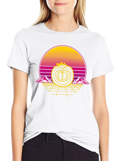 Retro Tomato Graphic Tee - Black Cotton T-Shirt