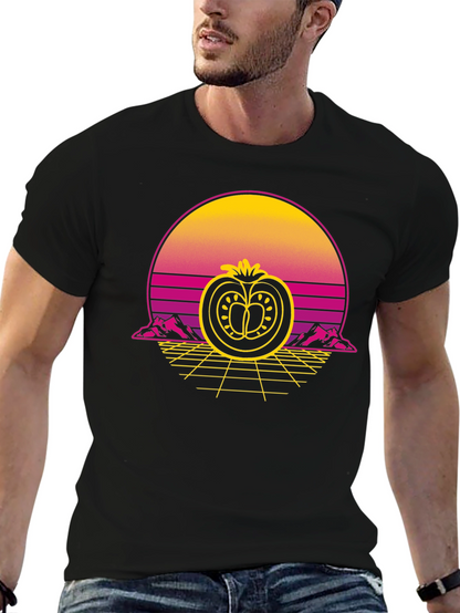 Retro Tomato Graphic Tee - Black Cotton T-Shirt