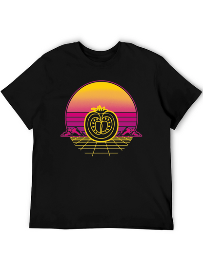 Retro Tomato Graphic Tee - Black Cotton T-Shirt