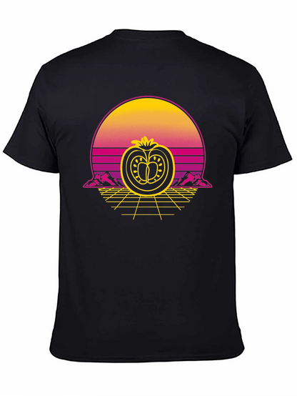 Retro Tomato Graphic Tee - Black Cotton T-Shirt