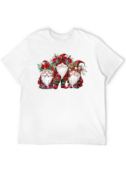 Festive Gnome T-Shirt: Plaid & Floral Design