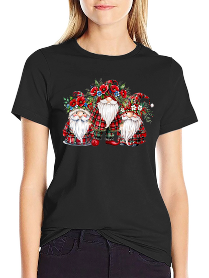 Festive Gnome T-Shirt: Plaid & Floral Design