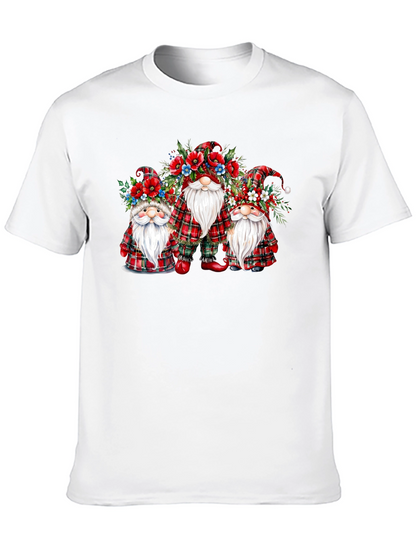 Festive Gnome T-Shirt: Plaid & Floral Design