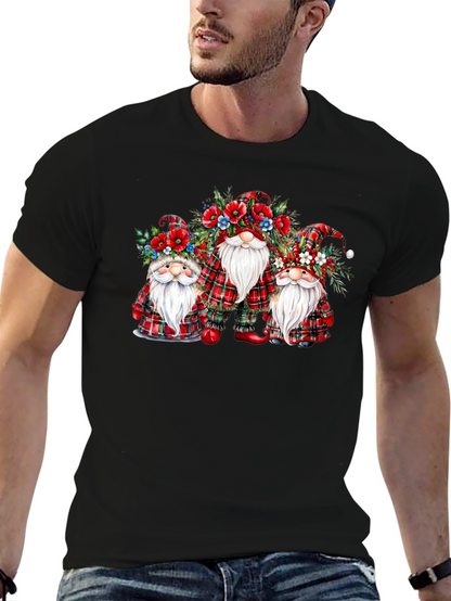 Festive Gnome T-Shirt: Plaid & Floral Design