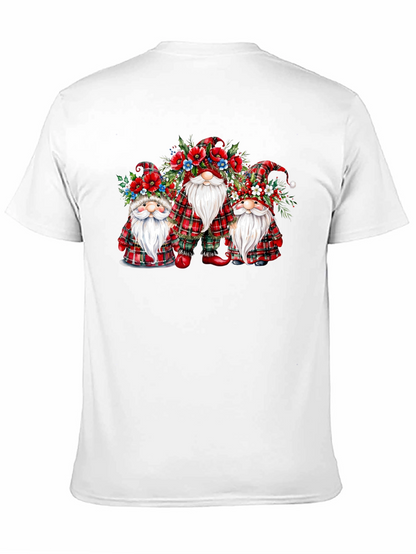 Festive Gnome T-Shirt: Plaid & Floral Design