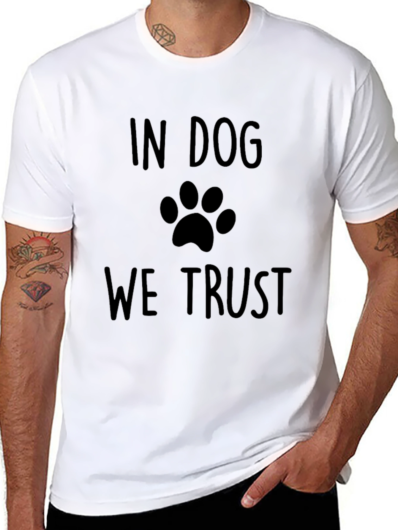 In Dog We Trust T-Shirt - Paw Print Design