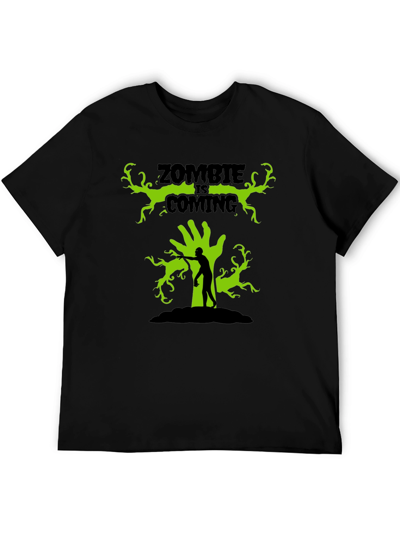 Zombie Is Coming Black Graphic T-Shirt