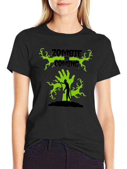 Zombie Is Coming Black Graphic T-Shirt