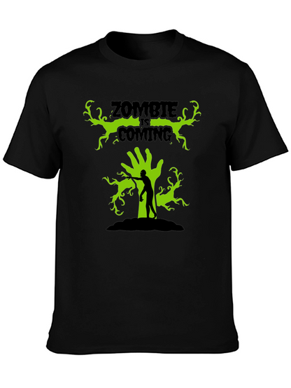 Zombie Is Coming Black Graphic T-Shirt